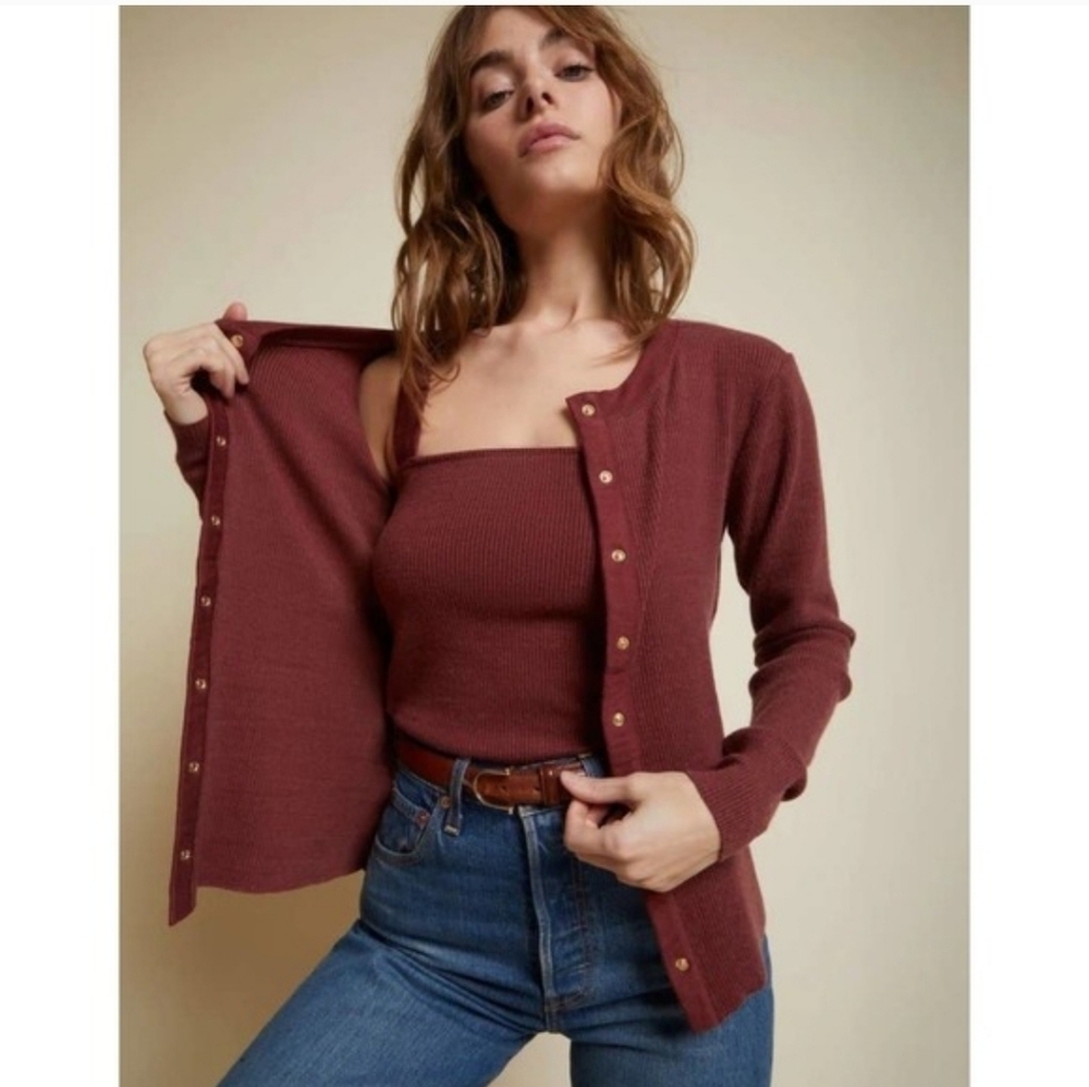 NATION LTD Nona Cardigan Sweater in Red Maroon Full Button Front size Medium